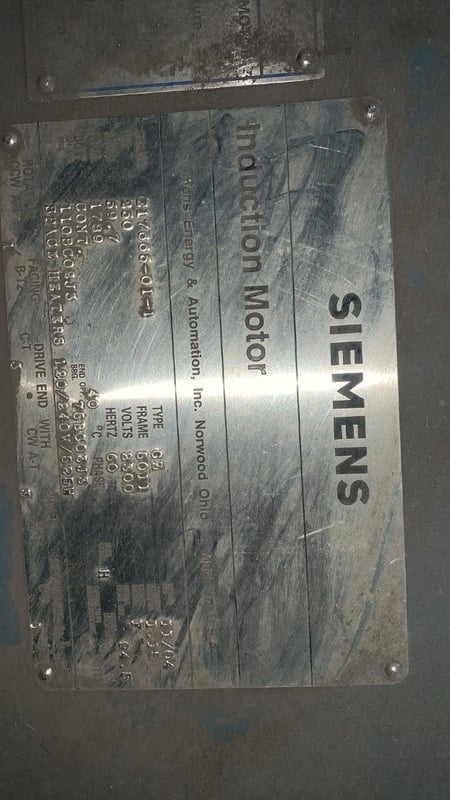 250 HP 1780 RPM Siemens, Frame 5011, TEFC, 1.15 service factor, new surplus, 2300 Volts - Image 2