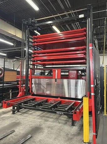 Amada #ASIII-MP300, automatic sheet tower loader, 49 suction cups, 2 magnets, 16-98 FPM, FMS Control, 2011 - Image 1