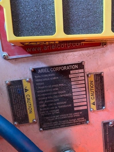 125 HP Ariel #JGQ/2, reciprocating compressor, 125 HP @ 1785 RPM Baldor A44-4168-1796, 1 stage, 2015 - Image 6