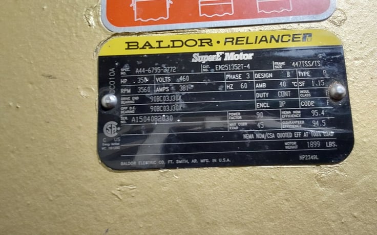 350 HP 3560 RPM Baldor-Reliance Super E, Frame 447TSS/TS, DP, continuous duty, 460 Volts - Image 1