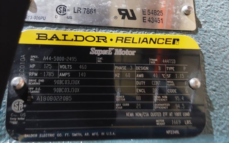 125 HP 1785 RPM Baldor-Reliance Super E, Frame 444TSD, DP, continuous duty, 460 Volts - Image 1