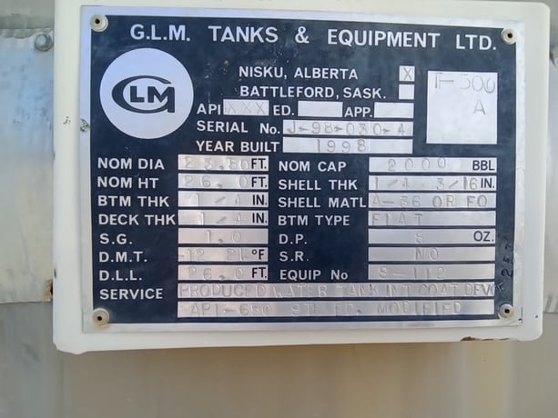 2000 bbl Coated Storage Tank, 1998 - Image 2