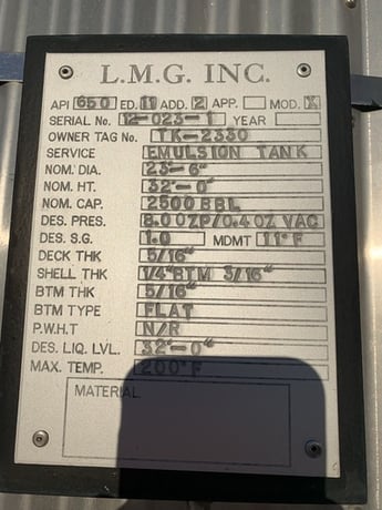 2500 bbl Coated Storage Tank, 2012 - Image 2