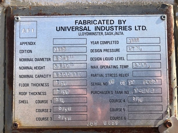 2500 bbl Production Tank, 1996 - Image 5