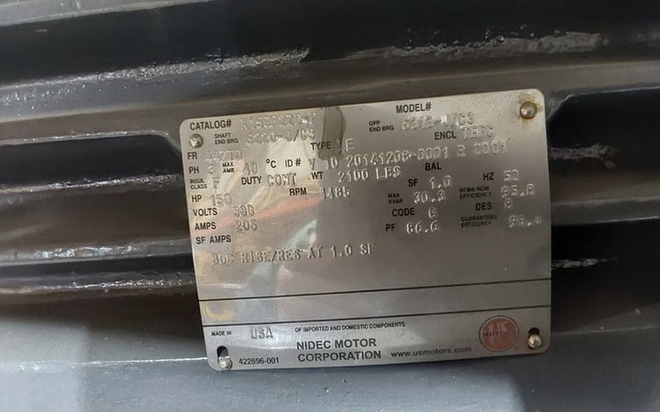 150 HP 1485 RPM Nidec, Frame 447TD, TEFC, continuous duty, 1.0 service factor, 380 Volts - Image 1
