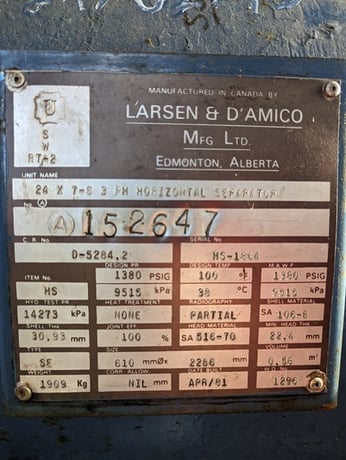 24" Sweet Horizontal Separator, 1380 psi, 1981 - Image 2