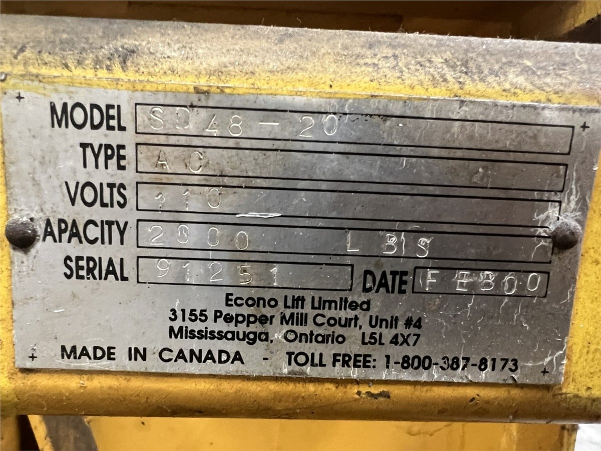 Econo Lift #SD48-20, Dumper, 2000 lb. capacity, 36" Size, 48" Tip height, 67" Overall Height, 1 HP, 110 V - Image 6