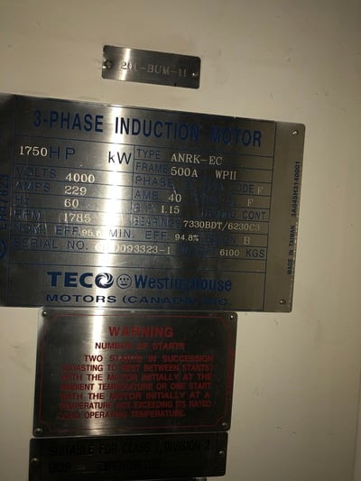1750 HP 1785 RPM Teco Westinghouse, Frame 500A (2 available) - Image 5