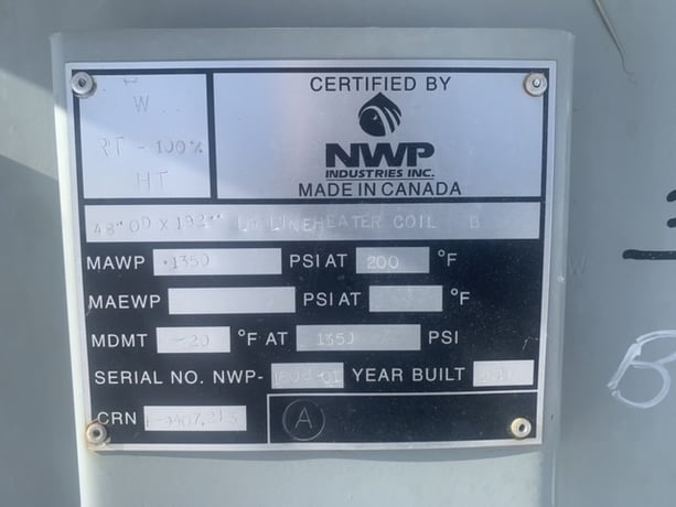 1 MMBTU/hr NWP Ind., Sour Line Heater, 3" coil diameter, 5031 psi, 200°F, 2010 - Image 9