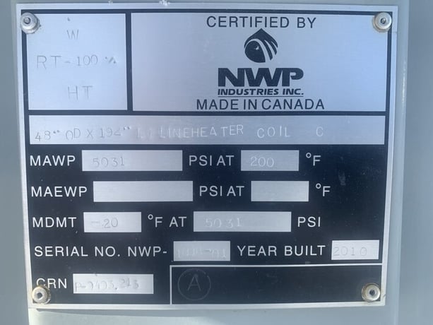 1 MMBTU/hr NWP Ind., Sour Line Heater, 3" coil diameter, 5031 psi, 200°F, 2010 - Image 10