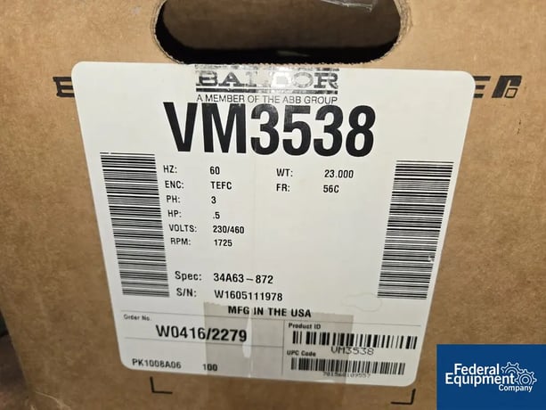 0.5 HP 1725 RPM Baldor Motor, Frame 56C, 230/460 VF., TEFC, 3 phase - Image 2