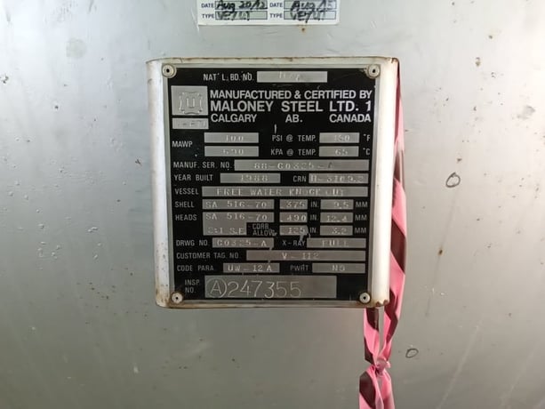 78" x 20' Maloney, horizontal FWKO, 100 psi, 150°F, 1988 - Image 2