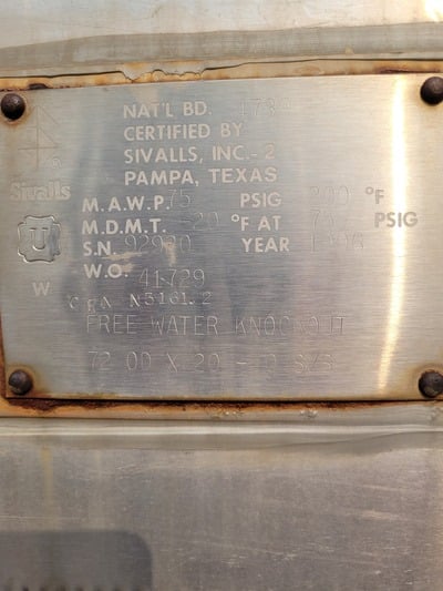 72" x 20' Sivalls, horizontal FWKO, 75 psi, 200°F, 1996 - Image 4