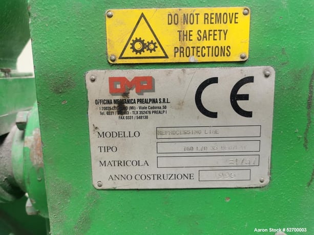 Officina Meccanica Prealpina SRL #T.60-L/D-35-Vent, Single Screw Sheer Pelletizing Line, 176-242 lbs./hr - Image 8