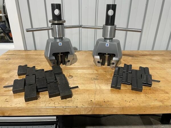 New Set of 300kN Capacity Wedge Action Grips, (2) wedge holders, (3) sets of vee grip wedges (2" W) - Image 1