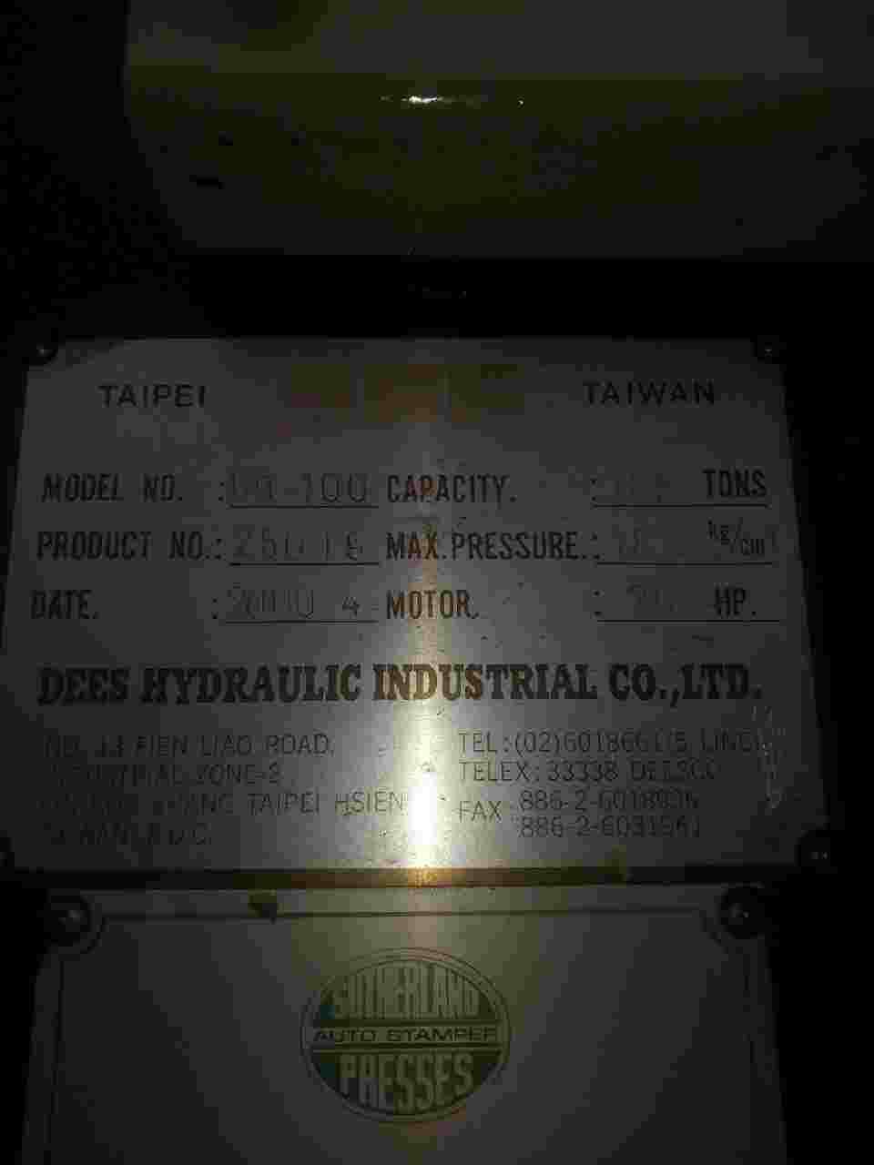 100 Ton, Sutherland #SPC, Auto Stamper Hydraulic Press, 2001 - Image 4
