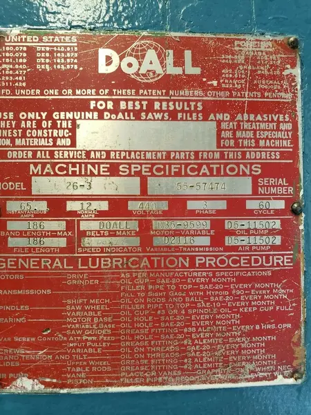 32" x 41" DoAll #26-3, vertical bandsaw, 40-10,800 FPM, ALL BELLS / WHISTLES - Image 9