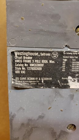 800 Amps, Westinghouse, HMCG3800F, Circuit Breaker, 3-Pole, 600 VAC - Image 2