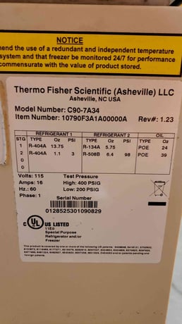 Thermo Scientific #C90-7A34, Special Purpose Ultra Low Lab Freezer, 2-Stage, 400/200 psig, 1 Phase, 16 Amps - Image 6