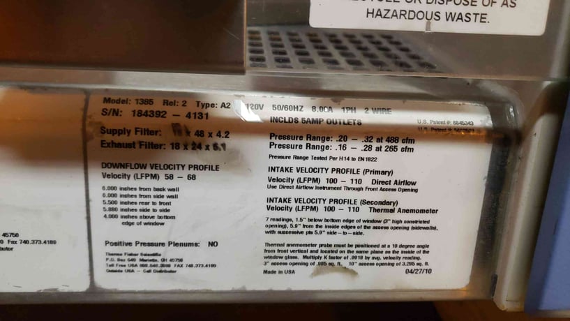 Thermo Scientific #1385, Biosafety Cabinet, Type A2, 120 V - Image 7