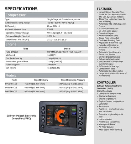 900 cfm, 70-150 psig, Sullivan / Palatek #D900PH4CU5, portable diesel compressor, brand new 2024 - Image 2