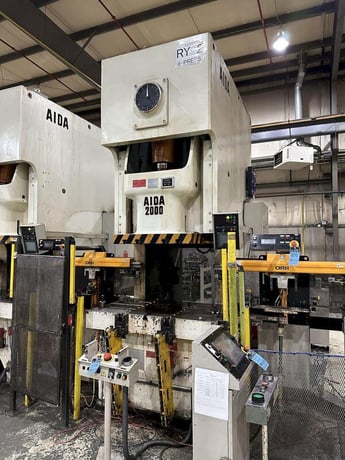 200 Ton, Aida #NC1-2000(2)E, single crank gap frame press, 54.7" x 33.1" bed, 9.84" stroke, 25-50 SPM, 4.33" - Image 1
