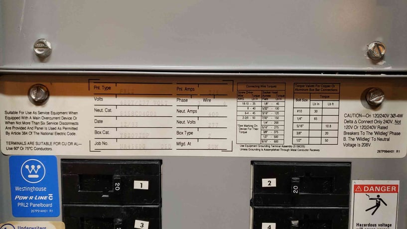 225 Amp. Westinghouse, PRL3, PowRLine Panelboard, (42) Main & Breakers, 3 Phase, 4-Wire, 480Y/277 V - Image 5
