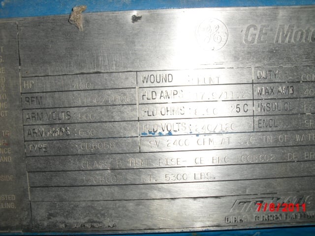 400 HP 1200 RPM General Electric, Frame 6058, DPFVBB, 500 VA, 240/120 VF - Image 3