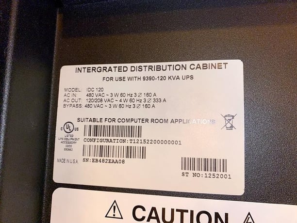 120 KVA Eaton #IDC-120, 9390 Integration Distribution Cabinet, 3 phase, 3/4 Wire, 160/333 Amps, 480 x 120/208 - Image 2