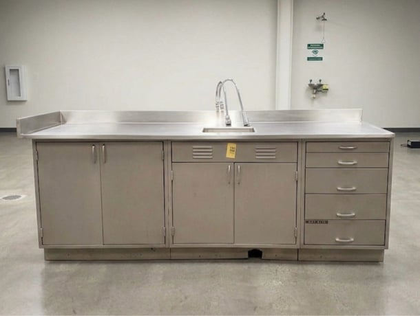Kewaunee, Stainless Steel Lab Casework Benches w/2 Faucet Doors & Drawers, 96" L x 31" width x 36" H - Image 1