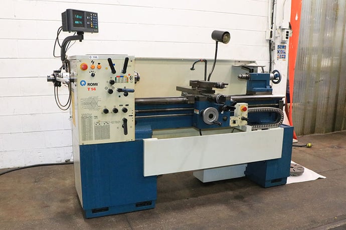14" x 40" Romi #T-14, engine lathe, 7" swing over cross slide, inch/metric, 3-jaw 6" chuck, 2-Axis digital - Image 2