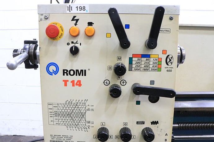 14" x 40" Romi #T-14, engine lathe, 7" swing over cross slide, inch/metric, 3-jaw 6" chuck, 2-Axis digital - Image 3
