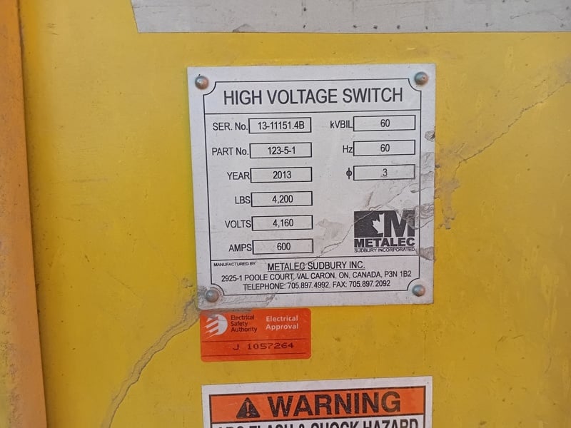 600 Amp. Metalec #123-5-1, high voltage switch, 4160 Volts, 2013 - Image 2