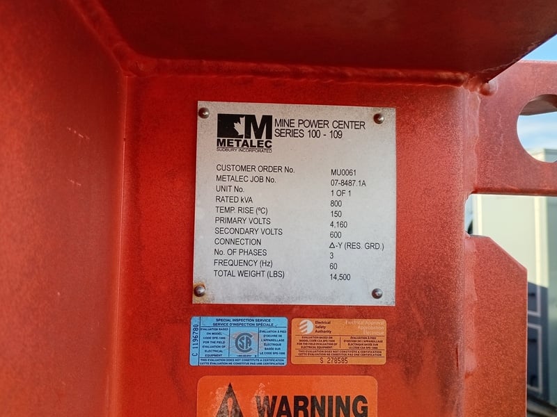 800 KVA 4160 Primary, 600Y/346 Secondary, Transformer with Metalec underground substation - Image 2