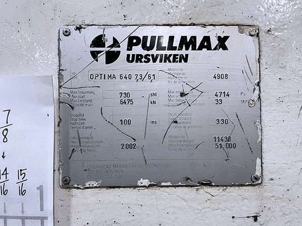 700 Ton, Pullmax/Ursviken #Optima-640, Press Brake, 287" L x 34.4" H Work size, 11.8" width Table, 15.7" - Image 4