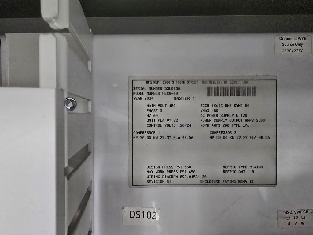 60 Ton, AEC, high efficiency remote air-cooled (HECR) chiller, R-410A refrigerant, 10" touch screen Control - Image 6