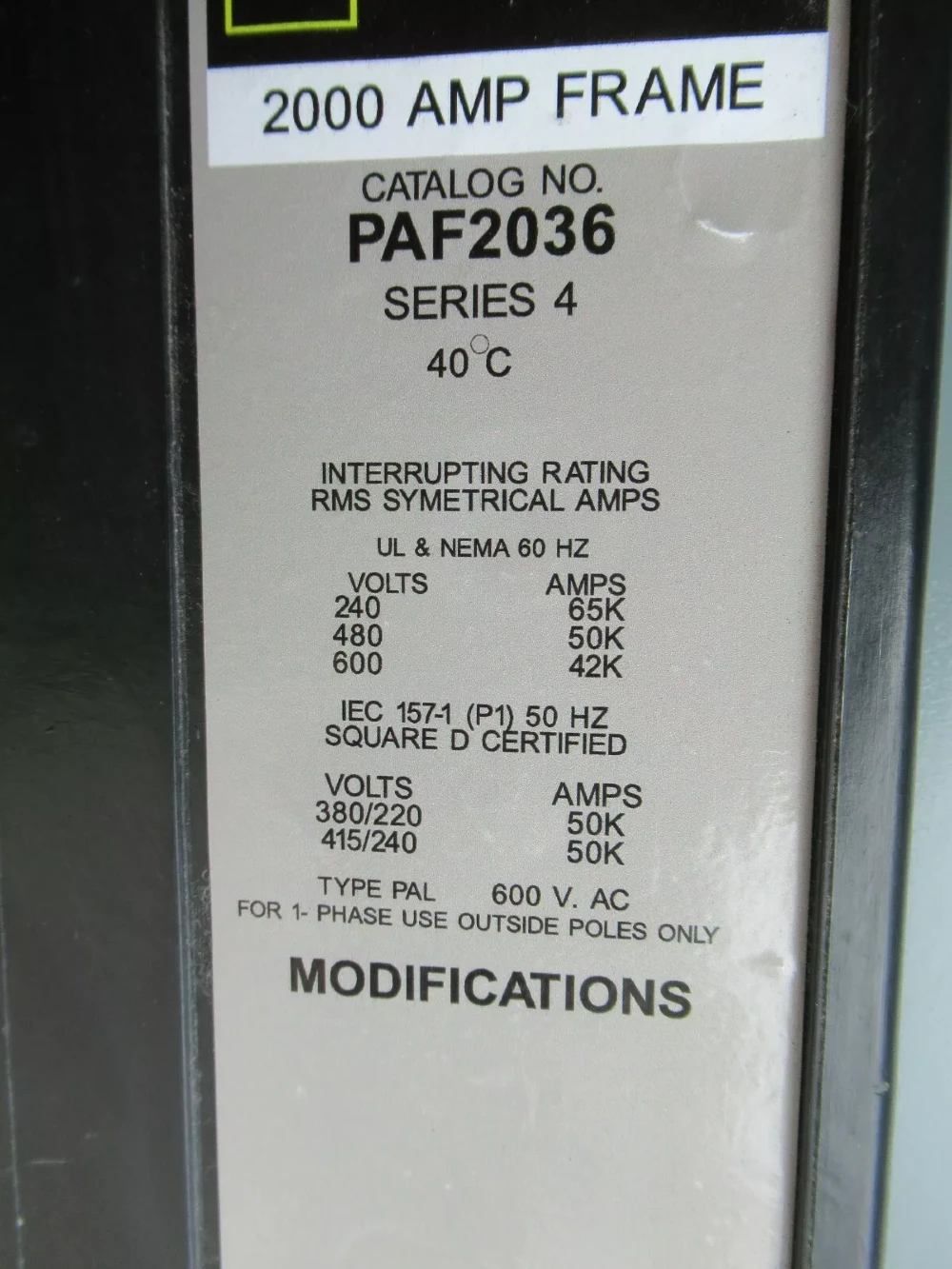 1600 Amps, Square D, PTPA361600, bus plug, 1600 amp PAF breaker, 600 Volts, 3P3W, reconditioned - Image 3