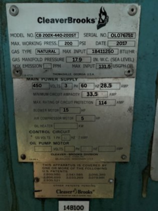 200 HP Cleaver-Brooks #CB-200X-440-200ST, 200 psi steam boiler with economizer, 2017 - Image 3