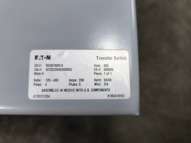 200 Amp. Eaton #ATC3C2X40200XSU, Transfer Switch, 120/480 VAC, 3PH 4P 3/4W Type 1 - Image 3