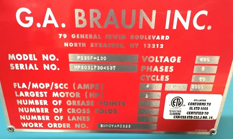3-Station Braun #PS3SF-130, Spreader Feeder, 1 HP, 480 V, 2017 Specsheet Photo(9 available) Link - Image 9