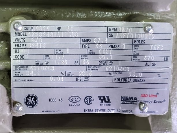 40 HP 3670 RPM General Electric 5KS324SAA114D3, Frame 324TS, TEFC, 575 Volts, new surplus - Image 2