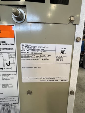 75 Lb. Huebsch #HT075FQTF5G2W01, Electric Dryer, Non-Reversing Cylinder, 21 kW, 200-208 V, 2017 - Image 7