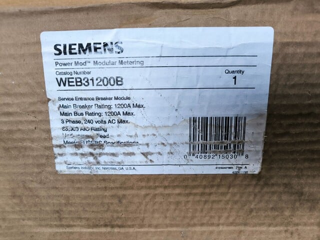 1200 Amps, Siemens, WEB31200B, Power Mod Modular Metering System Module, 240V. - Image 4