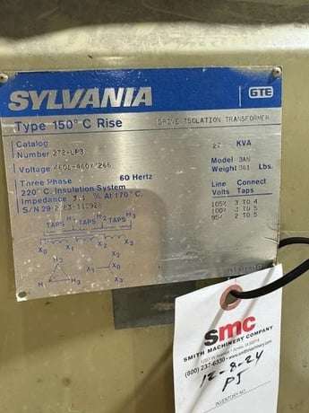 27 KVA 490 Delta Primary, 460Y/266 Secondary, Sylvania #3AN, S/N 2/83-115928, 3AN - Image 4