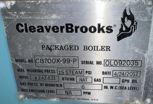 100 HP Cleaver-Brooks #CB700X-99-P, 15 PSI Low-Pressure Steam Boiler, 2012 - Image 3