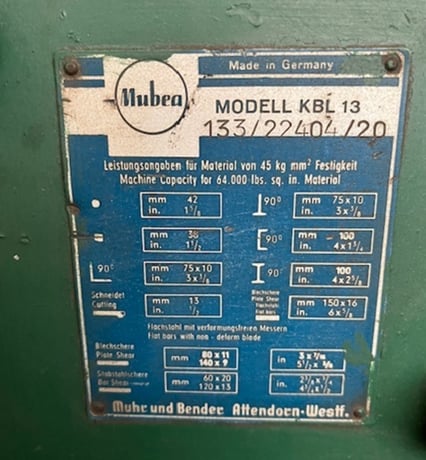 Mubea #KBL-13, 50 ton, 42mm round bars capacity, 38mm square, 75x10mm angles, coper/notcher, electric foot - Image 2