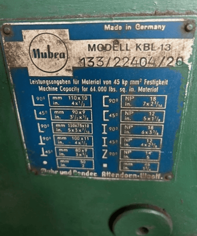 Mubea #KBL-13, 50 ton, 42mm round bars capacity, 38mm square, 75x10mm angles, coper/notcher, electric foot - Image 3