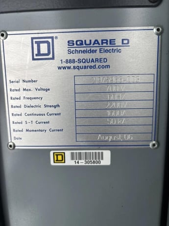 Square D, 1600 Amp, 2200 Volts, 700 Volts, 50 KA Delta Wye Main Breaker, 2006 - Image 2