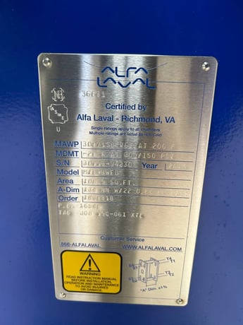 109 sq.ft., Alfa-Laval #M10-BWFD, Plate Heat Exchanger, 300/150 PSI @ 200&deg;F, 2015 - Image 10