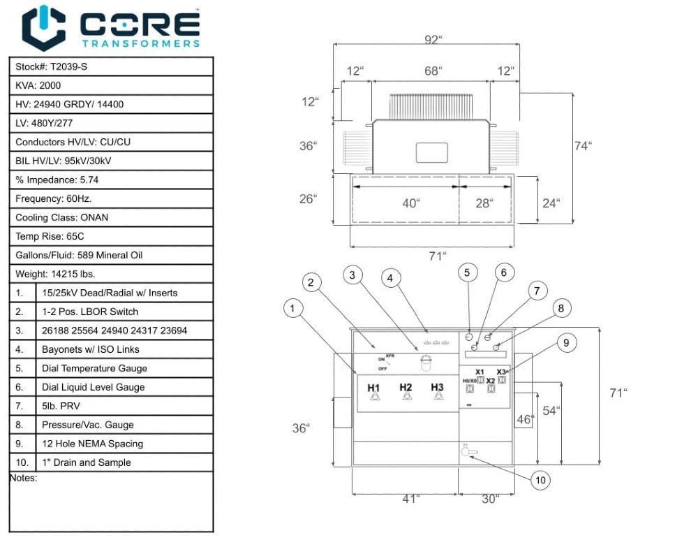 2000 KVA 24940GrdY/14400 Primary, 480Y/277 Secondary, Pad, proCORE - Image 3